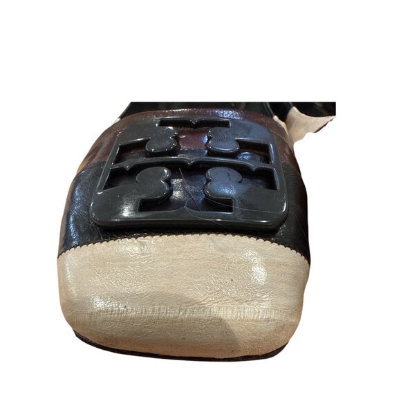 Tory Burch Georgia flat Colorblock Brown Black Size 9 1/2M Good Condition - Picture 5 of 9